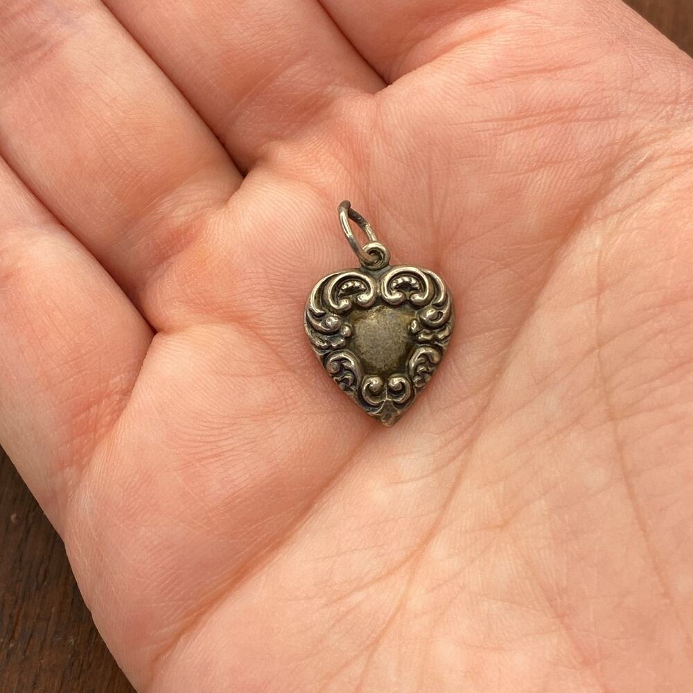 Vintage 925 Sterling Silver "Sal" Repousse Puffy Heart Pendant Bracelet Charm